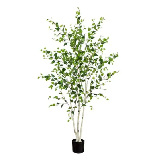 7ft. Potted Green Artificial Birch Tree with Real Touch Leaves {1}
