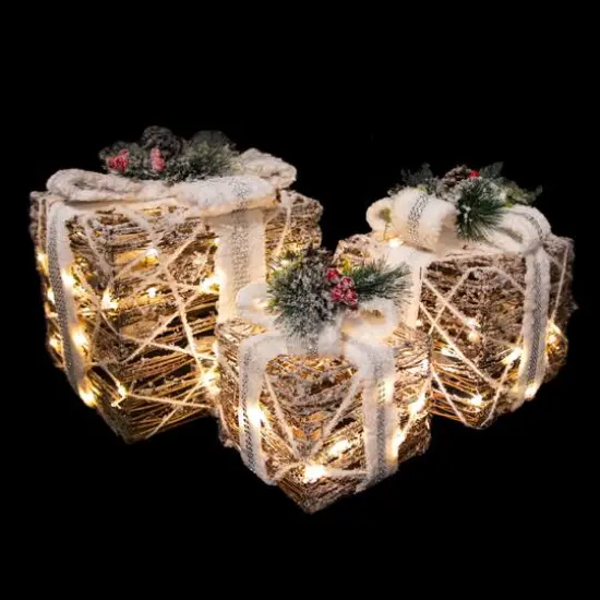 LED Gift Boxes with Pine & Berries Christmas Decoration Set {6}