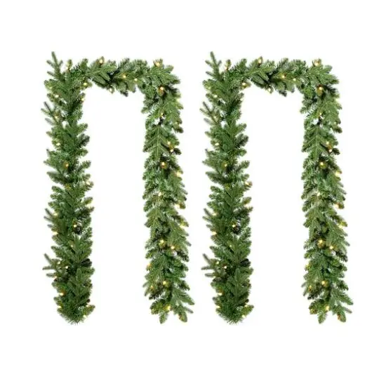 Glitzhome&reg; 9ft. Pre-Lit Greenery Christmas Garlands with LED Light Timers, 2ct. {7}