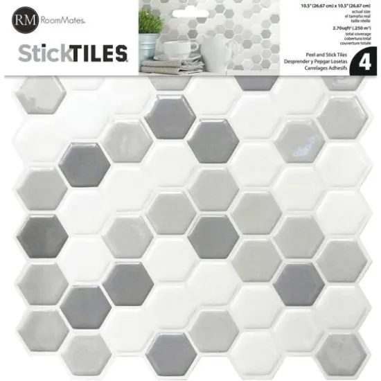 RoomMates Gray Hexagon Backsplash StickTiles&reg; {7}