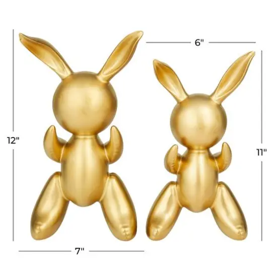 CosmoLiving by Cosmopolitan Set of 2 Gold Porcelain Glam Sculpture, 12" x 7" x 4" {7}