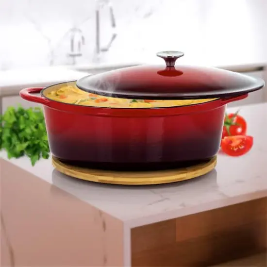 MegaChef 7qt. Red Oval Enameled Cast Iron Casserole {5}