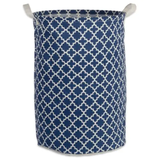 DII&reg; Round Lattice PE-Coated Cotton Polyester Laundry Hamper Nautical Blue {1}