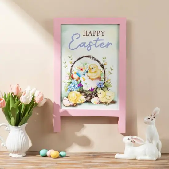 Glitzhome&reg; 23.75" Easter Wooden Chicks Easel Porch Sign {4}