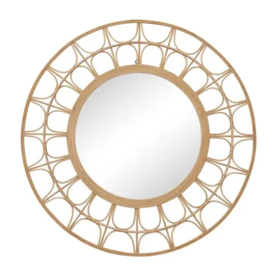 Brown Bamboo Bohemian Wall Mirror, 35" x 1" x 35" {1}