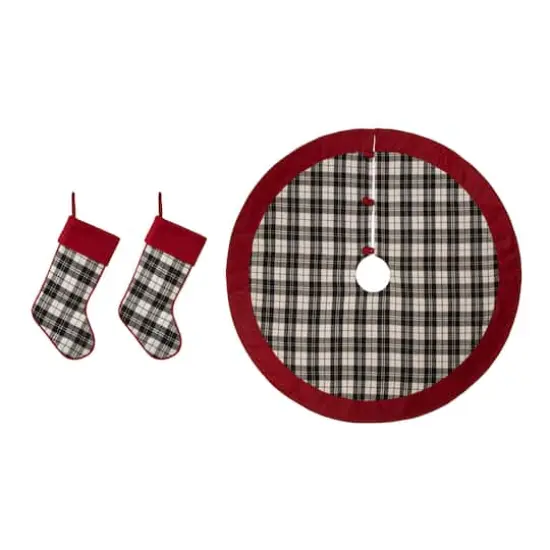 Glitzhome&reg; Black & White Plaid Stockings & Tree Skirt Set {1}