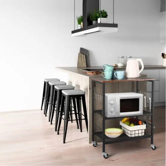 Rustic Brown Kitchen Baker's Rack 3-Tier Mesh Kitchen Storage Cart {6}