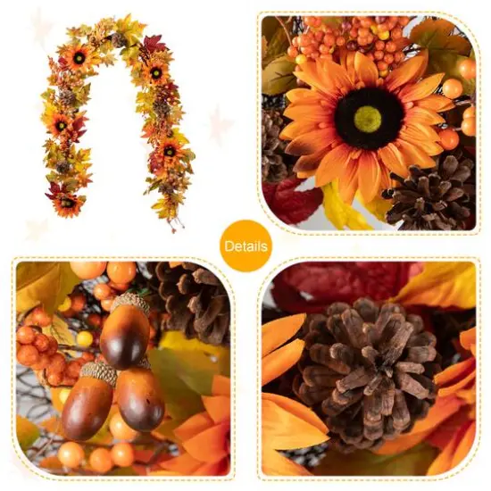Glitzhome&reg; 6ft. Fall Sunflower, Maple Leaf & Berry Garland {7}