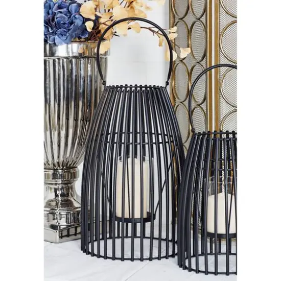 16" Black Iron Contemporary Candle Holder Lantern {7}