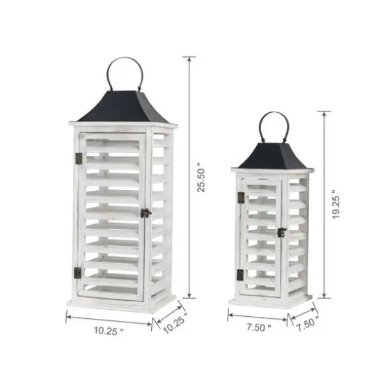 Modern Farmhouse White Wooden Shutter Lantern Set, 25.5" & 19" {9}
