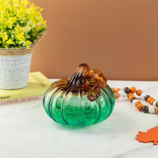 Glitzhome&reg; 5.75" Gradient Turquoise Glass Pumpkin {4}