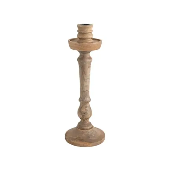 15" Hand-Carved Mango Wood Taper Candle Holder {1}