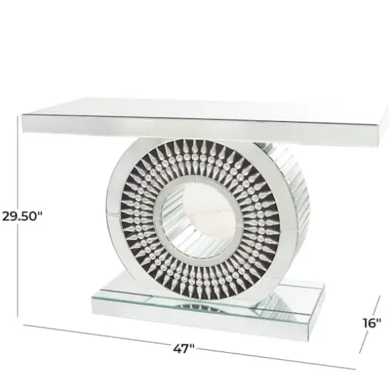 Silver Wood Mirrored Crystal Console Table 47" x 16" x 30" {7}