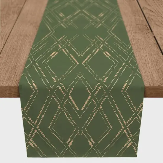 90" Gold Diamond Cotton Twill Runner Green/Gold {1}
