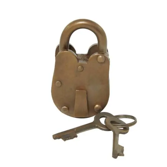 3" Bronze Metal Studded Lock and Key with Distressed Details {3}