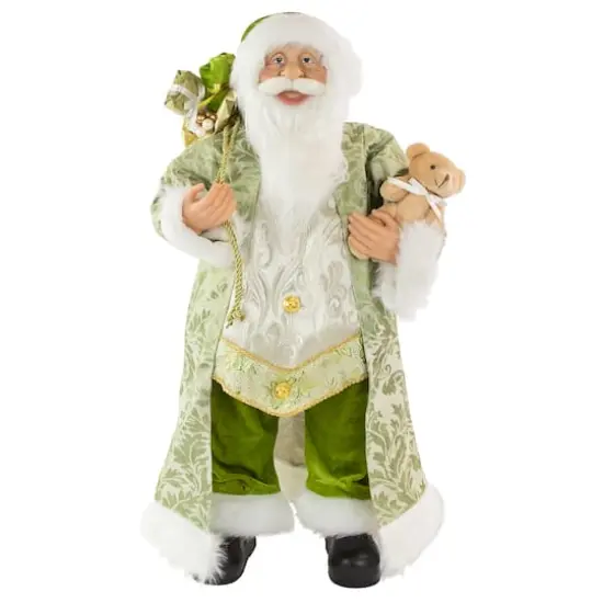 24" St. Patrick's Irish Standing Santa Claus Christmas Figure with Teddy Bear and Gift Bag {3}