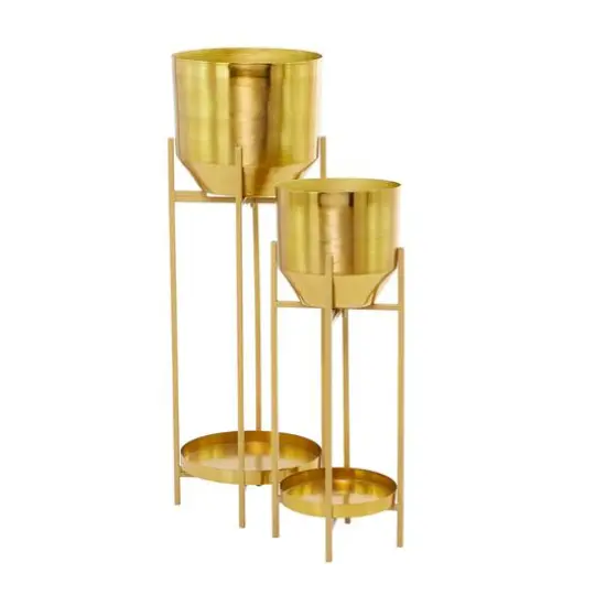 Gold Metal Planter with Removable Stand Set {4}