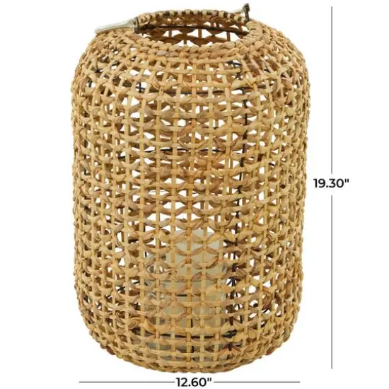 19" Brown Metal Handmade Candle Lantern with Glass Holder and Handle {6}
