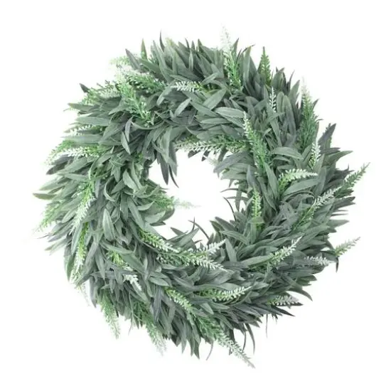 14" Green & White Wispy Lavender Spring Wreath {1}