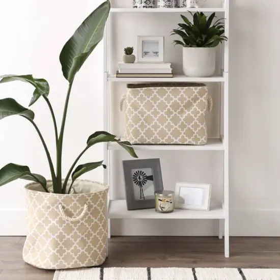 DII&reg; Large Round Polyester Lattice Bin Vintage Linen {5}