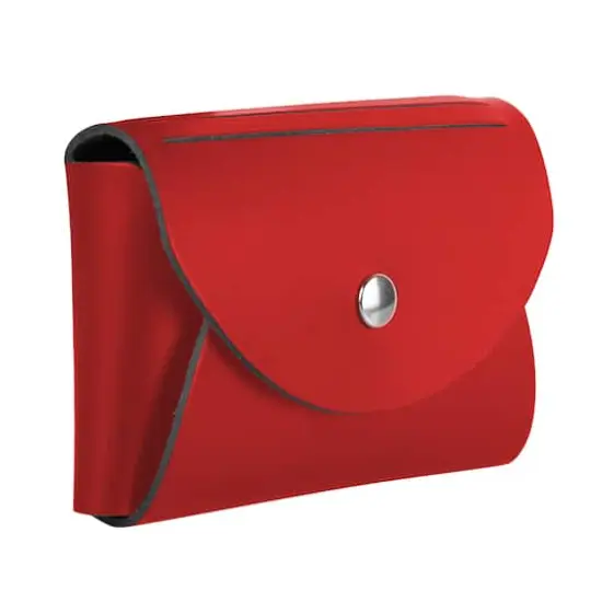 JAM Paper Italian Leather Business Card Holder Case with Round Flap Red {5}