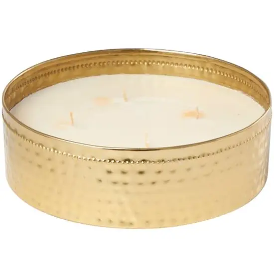Jasmine Scented 4-Wick Candle in Wide Hammered Gold Bowl {1}