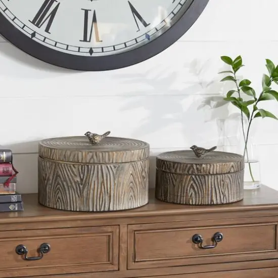 Set of 2" Bronze Metal Vintage Decorative Jar, 6", 7.25" {8}