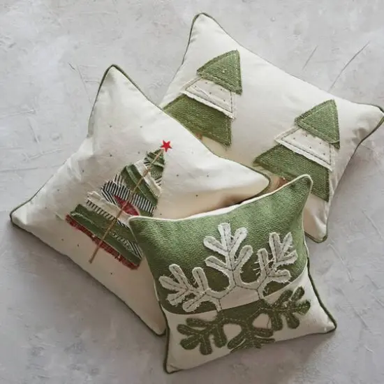 Hello Honey&reg; Green & Cream Cotton Lumbar Pillow with Appliqued Trees {3}