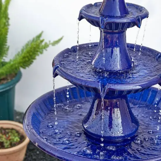 Glitzhome&reg; 45" 3-Tier Ceramic Outdoor Fountain Cobalt Blue {7}