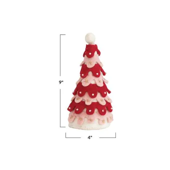 Hello Honey&reg; 9" Red, Pink & White Handmade Wool Felt Tree with Pom Pom Topper {4}