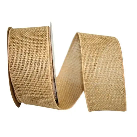 JAM Paper 2.5" x 10yd. Burlap Wired Colored Edge Ribbon Natural {1}