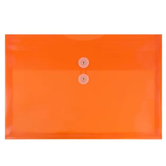 JAM Paper Letter Booklet Plastic Envelopes with Button & String Tie Closure, 12ct. Orange {1}