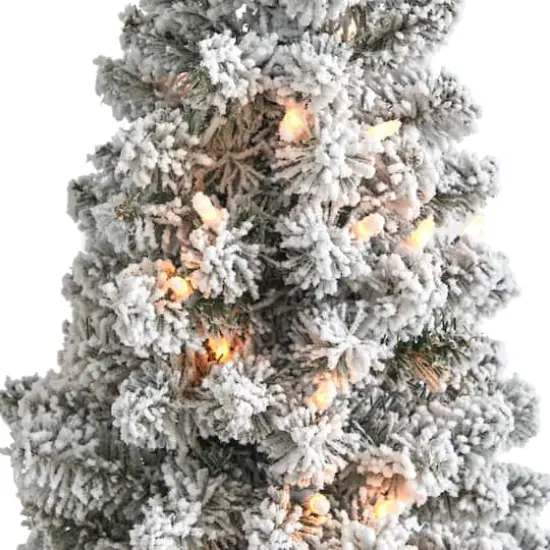 4ft. Pre-Lit Flocked Pencil Artificial Christmas Tree with Clear LED Lights {4}