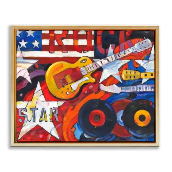 Stupell Industries Rockstar Americana Music Tribute Floater Framed Art Gold {1}