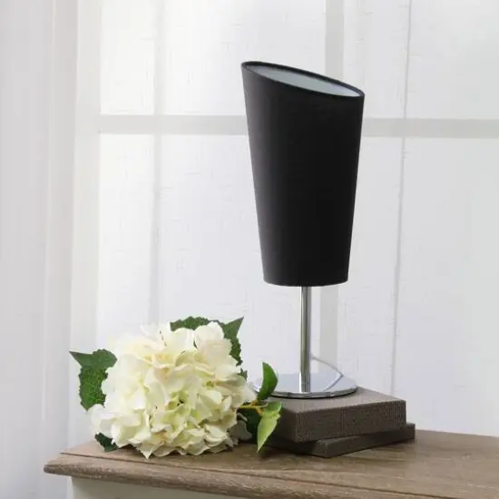 Simple Designs™ 12.5" Mini Chrome Table Lamp with Angled Fabric Shade Black {6}