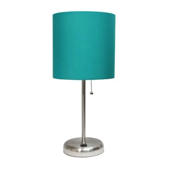 Creekwood Home 19.5" Oslo USB Port Table Lamp Brushed Steel/Teal Shade {1}