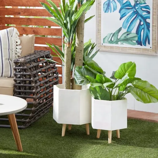 Contemporary Polystone Planter Set White {3}