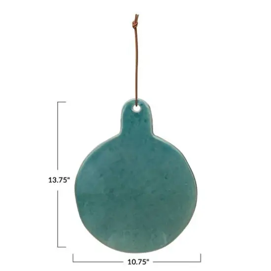 Hello Honey&reg; 13.75" Aqua Round Stoneware Cheese Board with Leather Tie {11}