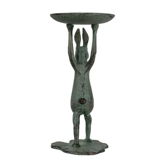 Hello Honey&reg; 10.8" Patina Finish Cast Iron Rabbit Pillar Candle Holder {5}