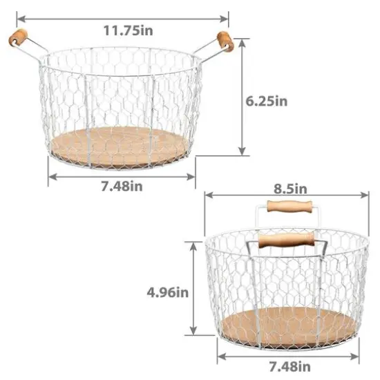 6" Chicken Wire Basket with Wood Look Base {8}