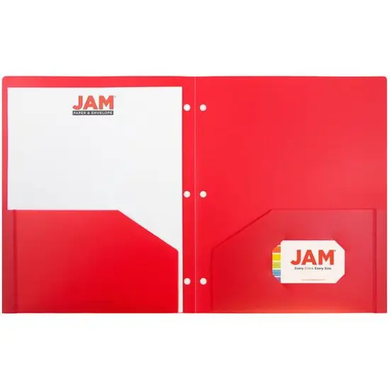 JAM Paper 3-Hole Heavy Duty Plastic Pocket Folder, 6ct. Red {5}
