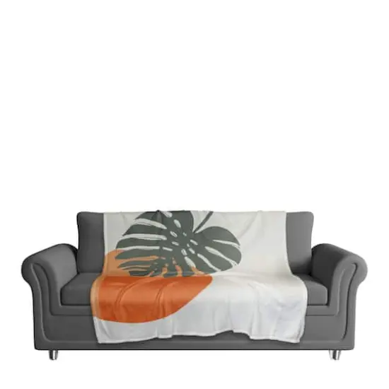 Sun and Palm Leafs 50" x 60" Coral Fleece Blanket {4}