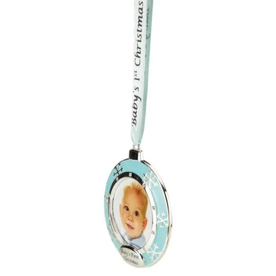 3" Blue & Silver "Baby's First Christmas" Framed Ornament {5}
