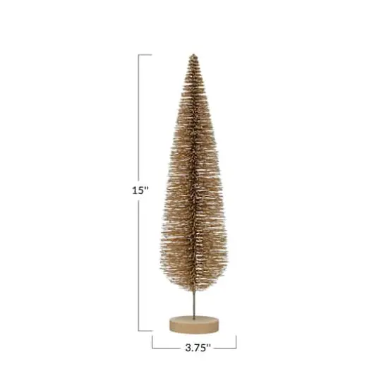 Hello Honey® 15" Gold Glitter Plastic Bottle Brush Tree with Wood Base {4}