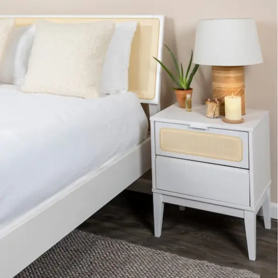 Hello Honey&reg; Crawford 24" Solid Wood Nightstand with Storage Drawers and Cane Detail White {4}
