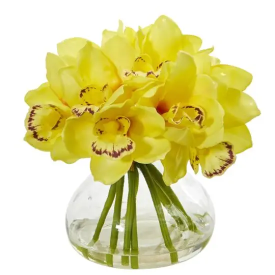 8'' Yellow Cymbidium Orchid Arrangement in Glass Vase {1}