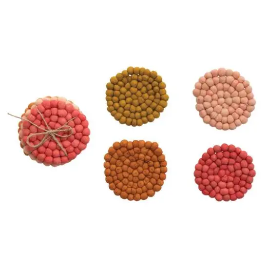 Hello Honey® Pink Tones Handmade Wool Felt Ball Coaster Set {1}