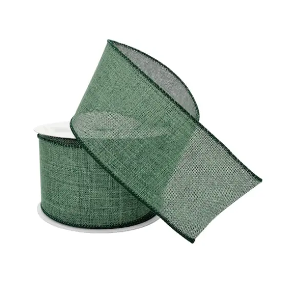 2.5" x 25ft. Faux Linen Wired Ribbon by Celebrate It&trade; D&eacute;cor Evergreen {5}