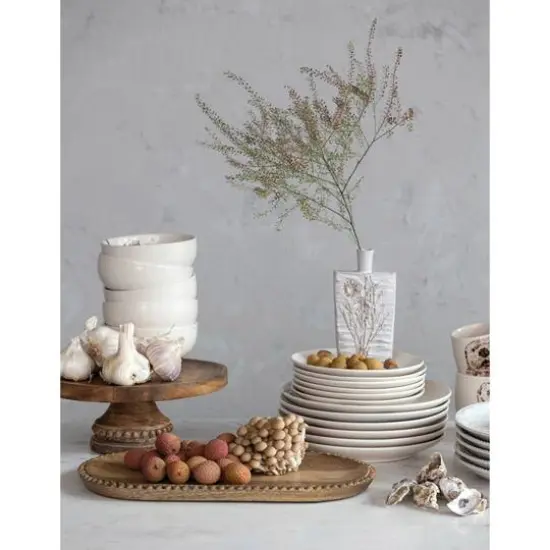 Hello Honey&reg; 11.5" Hand-Carved Mango Wood Pedestal with Wood Beads {5}