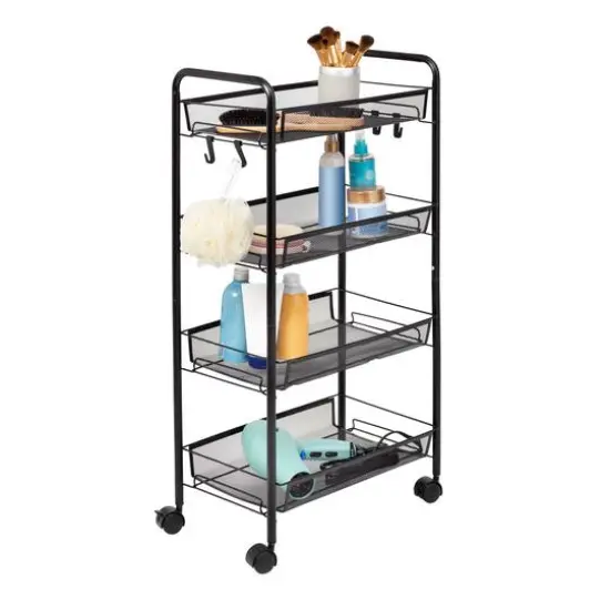 Honey Can Do Black 4-Tier Metal Rolling Cart with Trays {3}